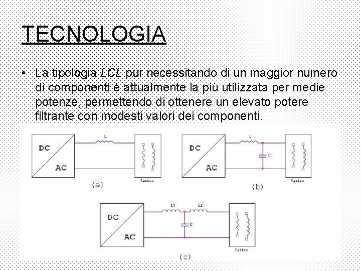 TECNOLOGIA • La tipologia LCL pur necessitando di un maggior numero di componenti è