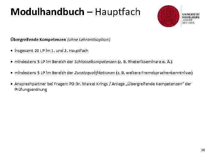 Modulhandbuch – Hauptfach Übergreifende Kompetenzen (ohne Lehramtsoption) • insgesamt 20 LP im 1. und