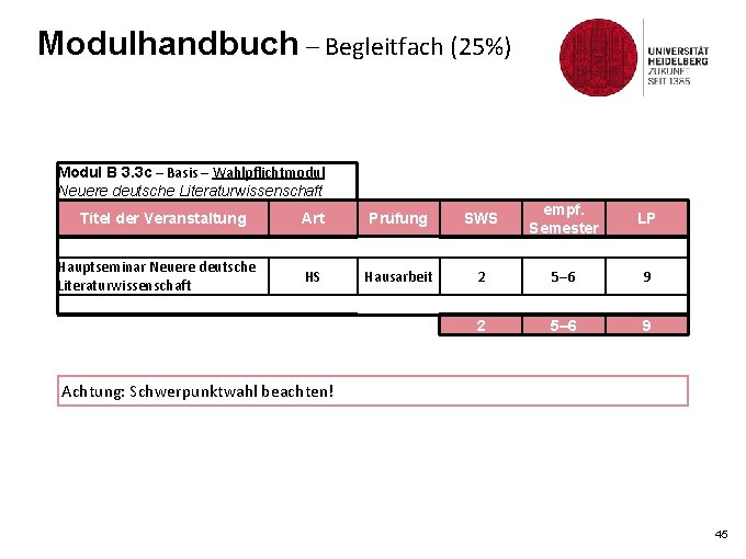 Modulhandbuch – Begleitfach (25%) Modul B 3. 3 c – Basis – Wahlpflichtmodul Neuere