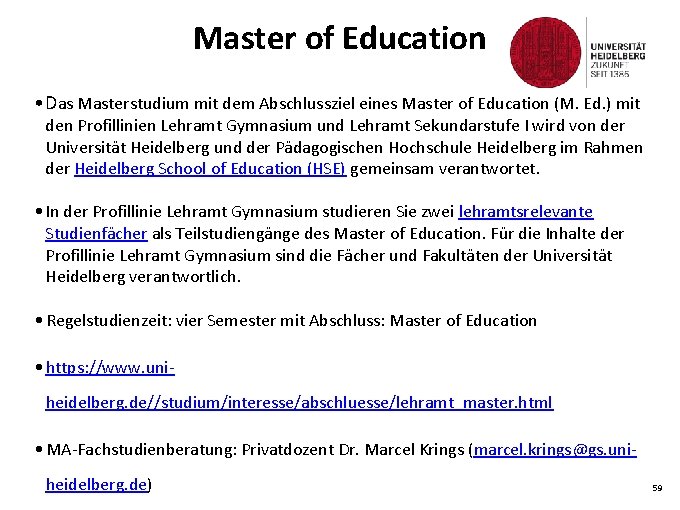 Master of Education • Das Masterstudium mit dem Abschlussziel eines Master of Education (M.
