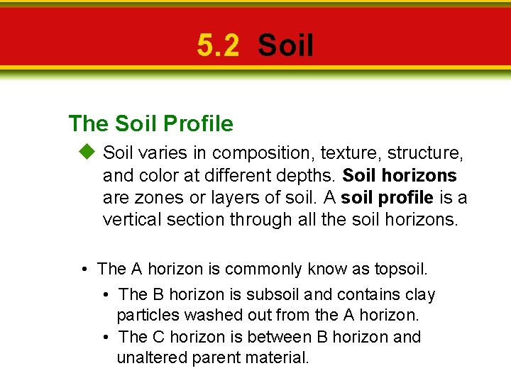 5. 2 Soil The Soil Profile Soil varies in composition, texture, structure, and color
