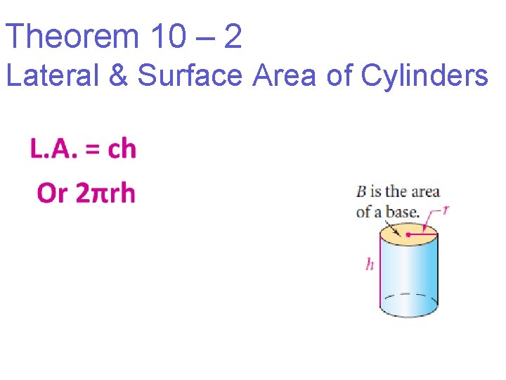 Theorem 10 – 2 Lateral & Surface Area of Cylinders 