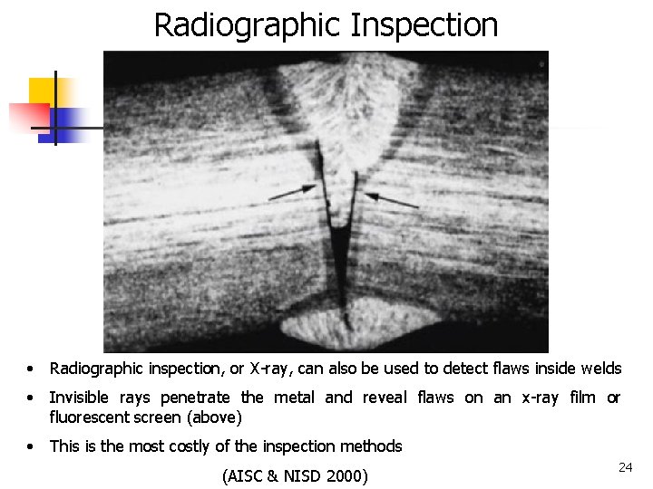 Radiographic Inspection • Radiographic inspection, or X-ray, can also be used to detect flaws