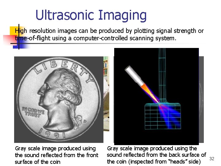 Ultrasonic Imaging High resolution images can be produced by plotting signal strength or time-of-flight