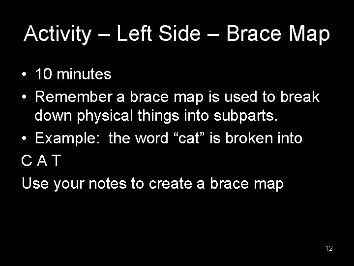 Activity – Left Side – Brace Map • 10 minutes • Remember a brace