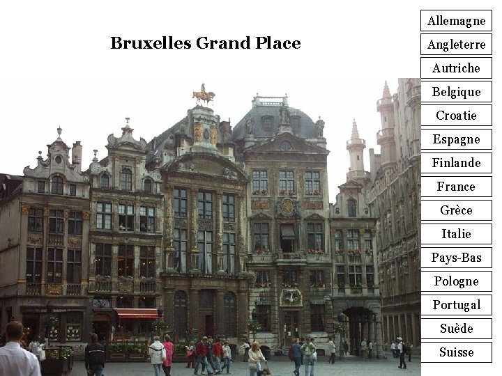 Allemagne Bruxelles Grand Place Angleterre Autriche Belgique Croatie Espagne Finlande France Grèce Italie Pays-Bas