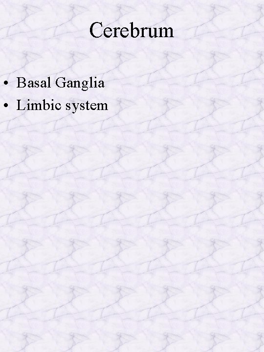 Cerebrum • Basal Ganglia • Limbic system 