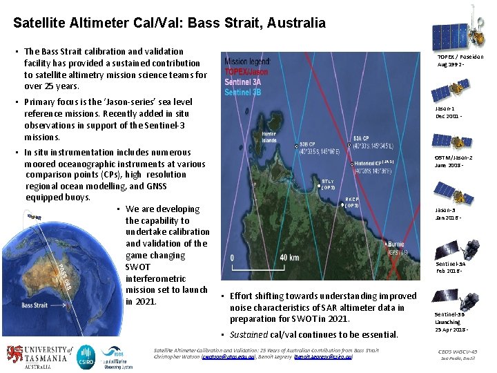 Satellite Altimeter Cal/Val: Bass Strait, Australia • The Bass Strait calibration and validation facility