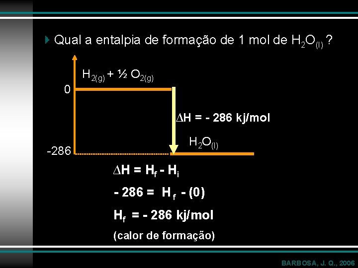 Qual a entalpia de formação de 1 mol de H 2 O(l) ? H