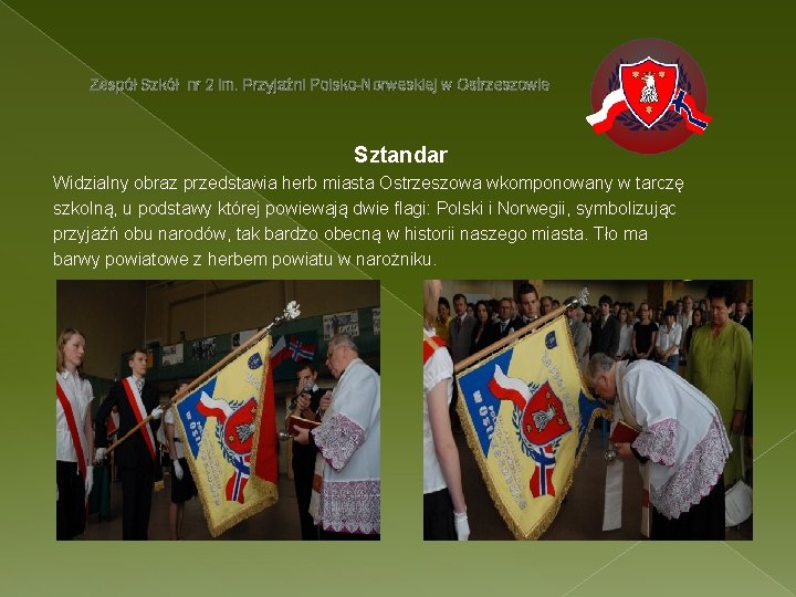 Zespół Szkół nr 2 im. Przyjaźni Polsko-Norweskiej w Ostrzeszowie Sztandar Widzialny obraz przedstawia herb