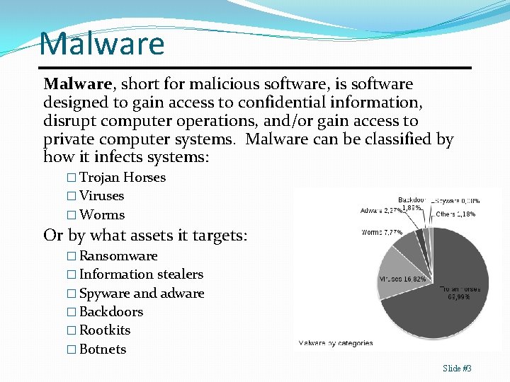 Malware, short for malicious software, is software designed to gain access to confidential information,