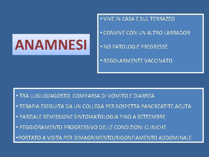  • VIVE IN CASA E SUL TERRAZZO ANAMNESI • CONVIVE CON UN ALTRO