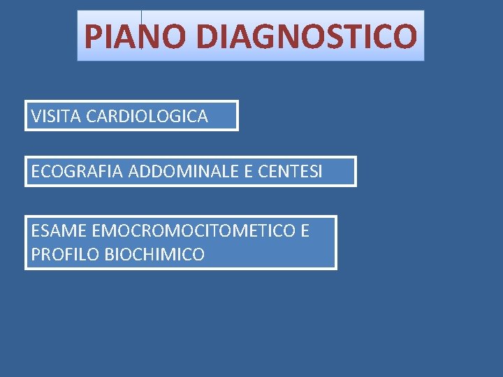 PIANO DIAGNOSTICO VISITA CARDIOLOGICA ECOGRAFIA ADDOMINALE E CENTESI ESAME EMOCROMOCITOMETICO E PROFILO BIOCHIMICO 