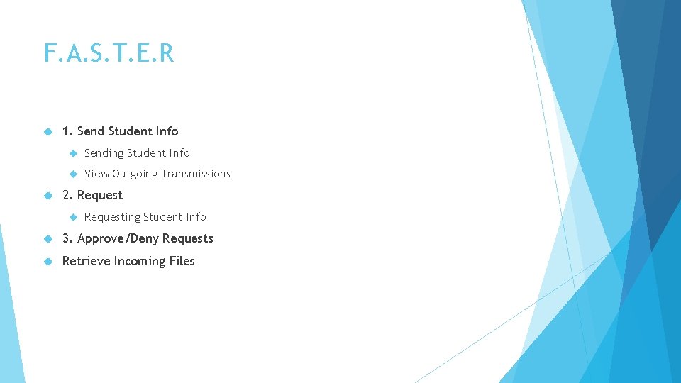 F. A. S. T. E. R 1. Send Student Info Sending Student Info View