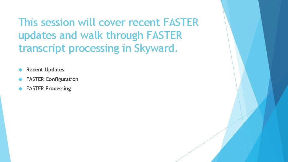 This session will cover recent FASTER updates and walk through FASTER transcript processing in