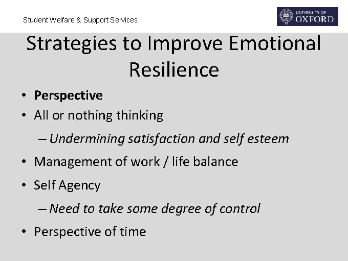 Student Welfare & Support Services Strategies to Improve Emotional Resilience • Perspective • All