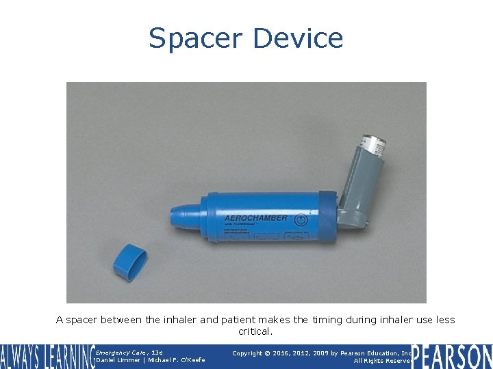 Spacer Device A spacer between the inhaler and patient makes the timing during inhaler
