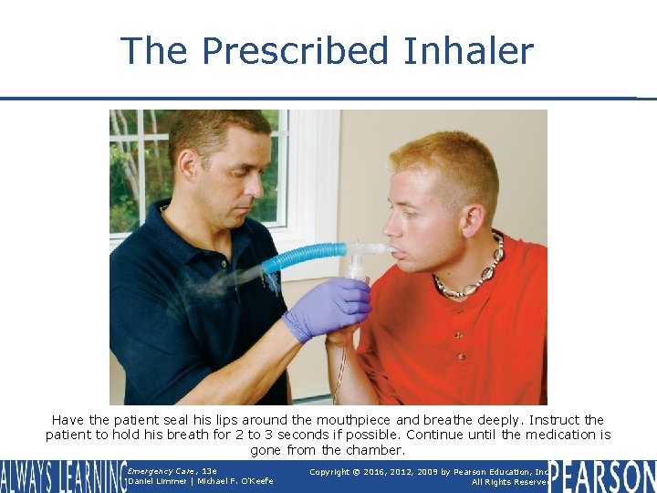 The Prescribed Inhaler Have the patient seal his lips around the mouthpiece and breathe