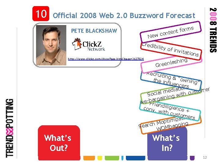 2008 TRENDS 10 Official 2008 Web 2. 0 Buzzword Forecast PETE BLACKSHAW New orms