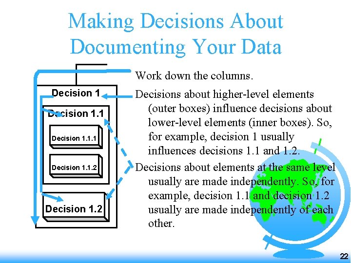 Making Decisions About Documenting Your Data Work down the columns. Decision 1. 1. 2