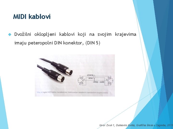 MIDI kablovi Dvožilni oklopljeni kablovi koji na svojim krajevima imaju peteropolni DIN konektor, (DIN