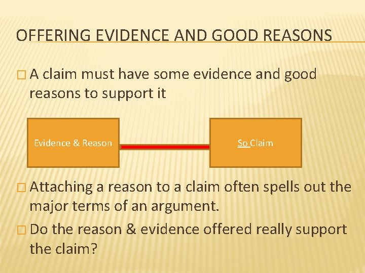 OFFERING EVIDENCE AND GOOD REASONS �A claim must have some evidence and good reasons