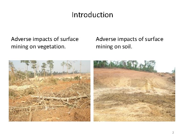 Introduction Adverse impacts of surface mining on vegetation. Adverse impacts of surface mining on