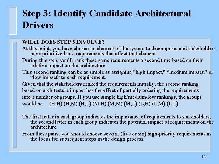 Step 3: Identify Candidate Architectural Drivers WHAT DOES STEP 3 INVOLVE? At this point,