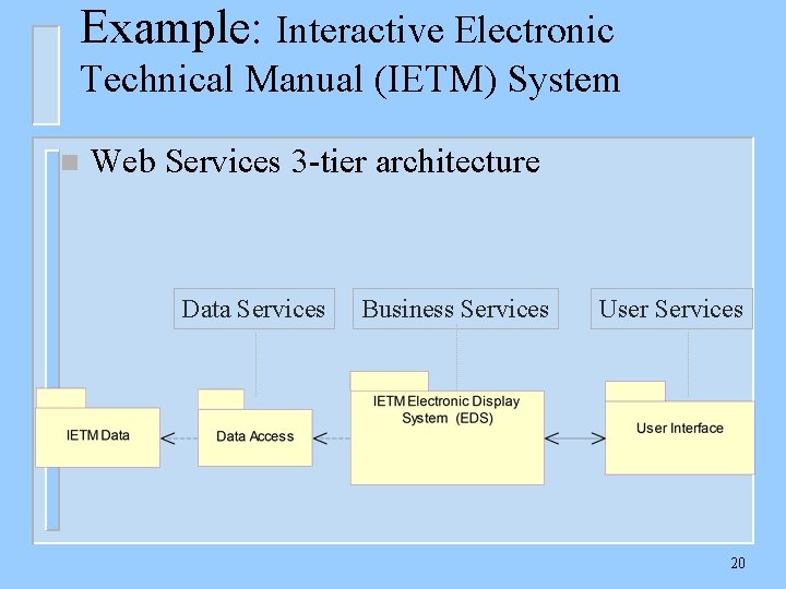 Example: Interactive Electronic Technical Manual (IETM) System n Web Services 3 -tier architecture Data