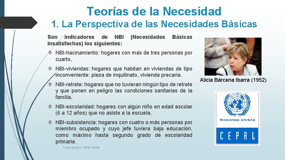 Teorías de la Necesidad 1. La Perspectiva de las Necesidades Básicas Son indicadores de