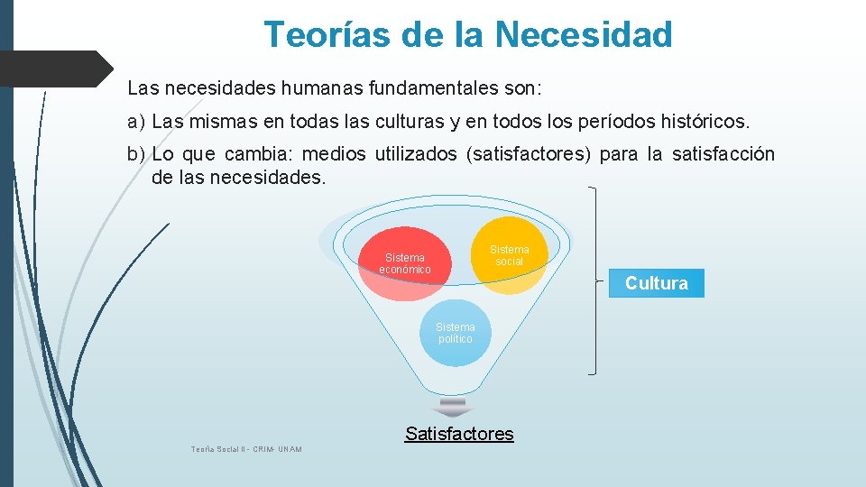 Teorías de la Necesidad Las necesidades humanas fundamentales son: a) Las mismas en todas