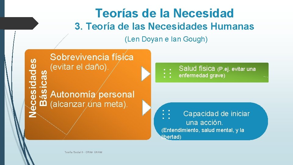 Teorías de la Necesidad 3. Teoría de las Necesidades Humanas (evitar el daño). :