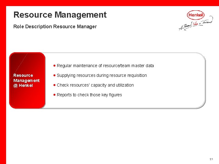 Resource Management Role Description Resource Manager · Regular maintenance of resource/team master data Resource