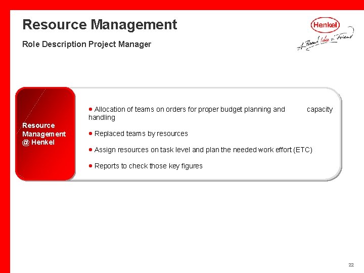 Resource Management Role Description Project Manager · Allocation of teams on orders for proper