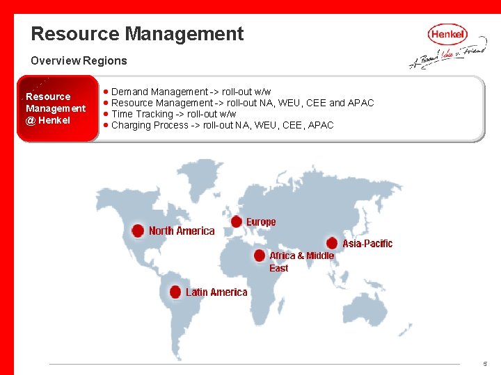 Resource Management Overview Regions Resource Management @ Henkel · Demand Management -> roll-out w/w