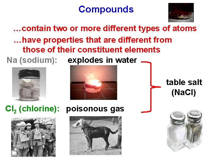 Compounds …contain two or more different types of atoms …have properties that are different