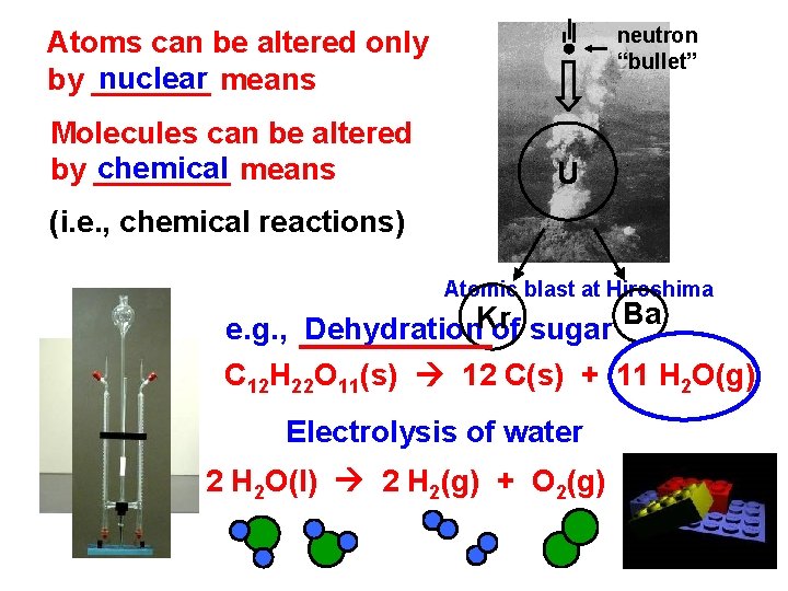 neutron “bullet” Atoms can be altered only nuclear means by _______ Molecules can be