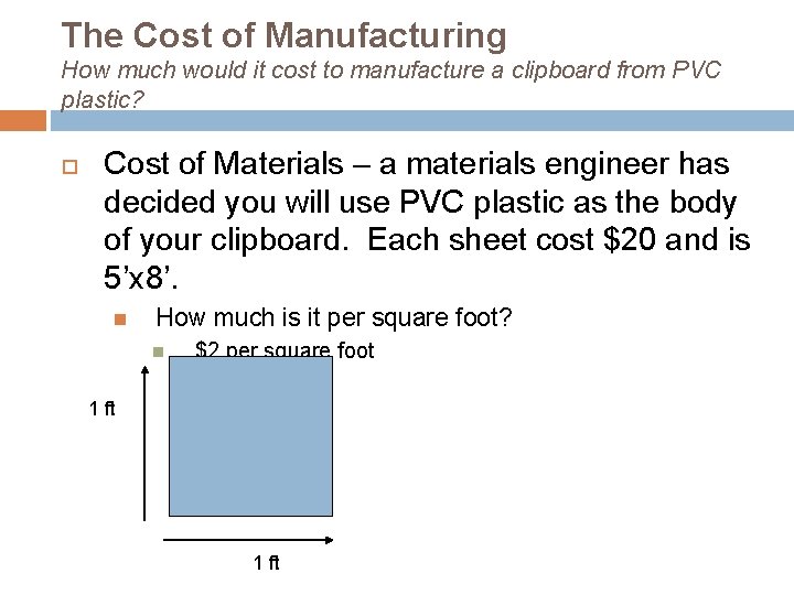 The Cost of Manufacturing How much would it cost to manufacture a clipboard from