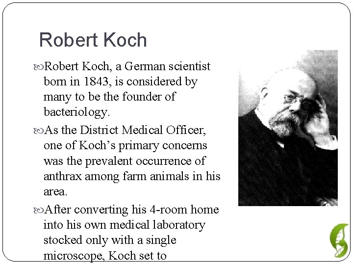 Robert Koch, a German scientist born in 1843, is considered by many to be