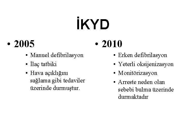 İKYD • 2005 • Manuel defibrilasyon • İlaç tatbiki • Hava açıklığını sağlama gibi