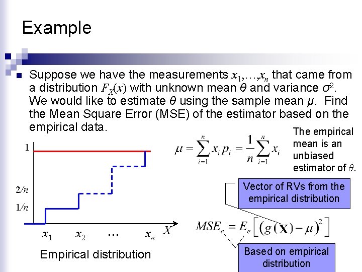 Example Suppose we have the measurements x 1, …, xn that came from a Example Suppose we have the measurements x 1, …, xn that came from a