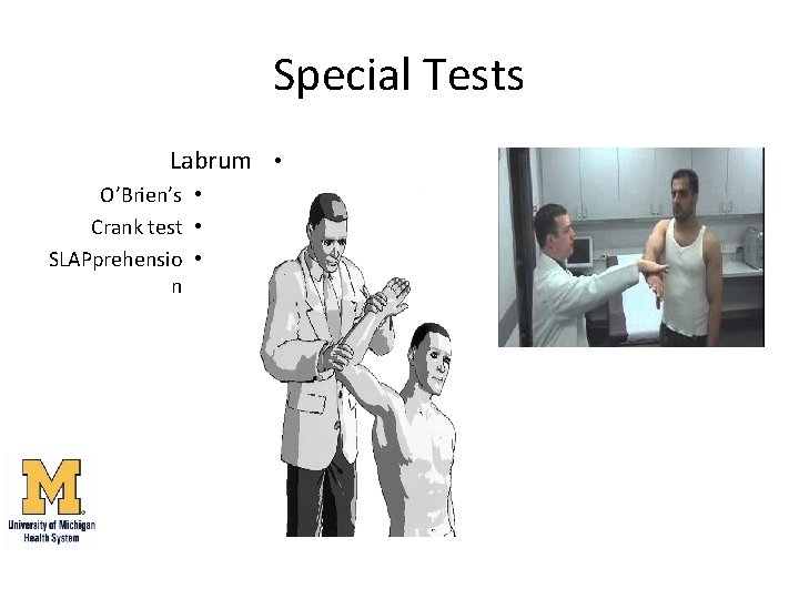 Special Tests Labrum • O’Brien’s • Crank test • SLAPprehensio • n 