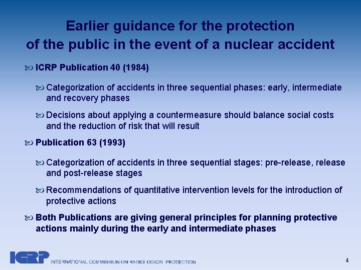 Earlier guidance for the protection of the public in the event of a nuclear Earlier guidance for the protection of the public in the event of a nuclear