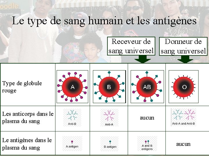 Le type de sang humain et les antigènes Receveur de Donneur de sang universel