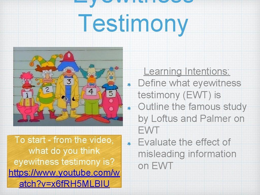 Eyewitness Testimony To start - from the video, what do you think eyewitness testimony Eyewitness Testimony To start - from the video, what do you think eyewitness testimony