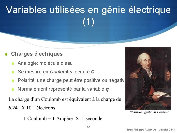 Variables utilisées en génie électrique (1) S Charges électriques S Analogie: molécule d’eau S