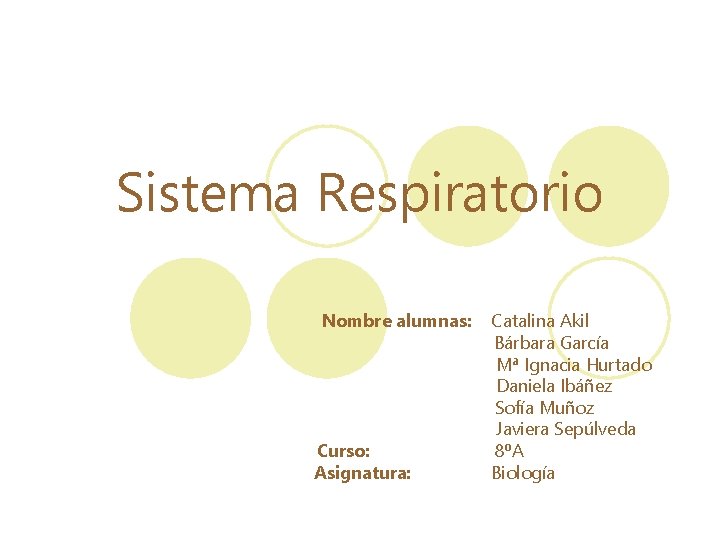 Sistema Respiratorio Nombre alumnas: Curso: Asignatura: Catalina Akil Bárbara García Mª Ignacia Hurtado Daniela