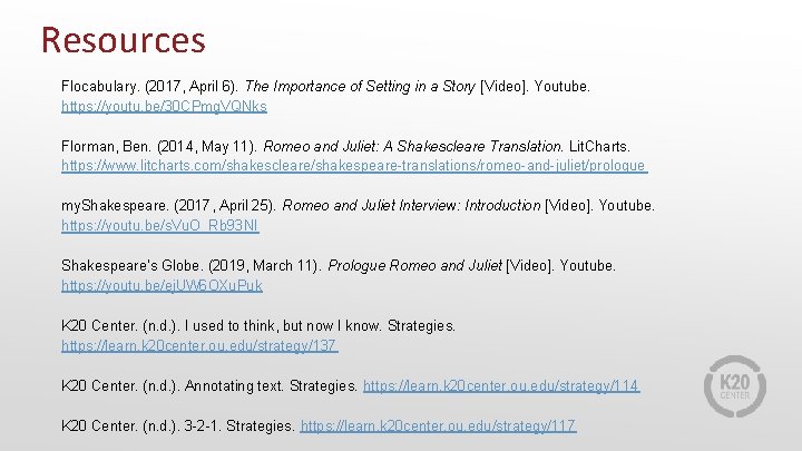 Resources Flocabulary. (2017, April 6). The Importance of Setting in a Story [Video]. Youtube.