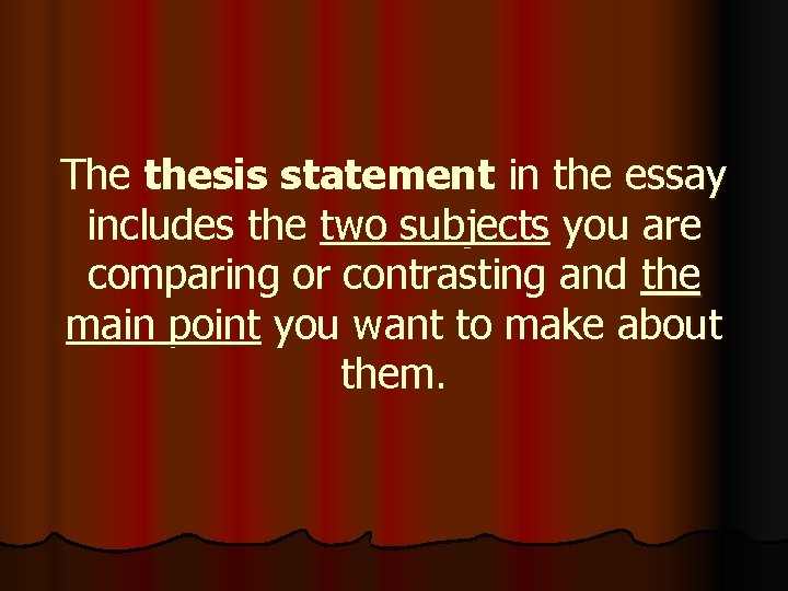 The thesis statement in the essay includes the two subjects you are comparing or