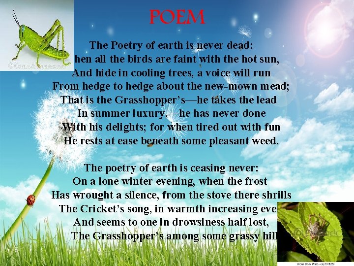 POEM The Poetry of earth is never dead: When all the birds are faint